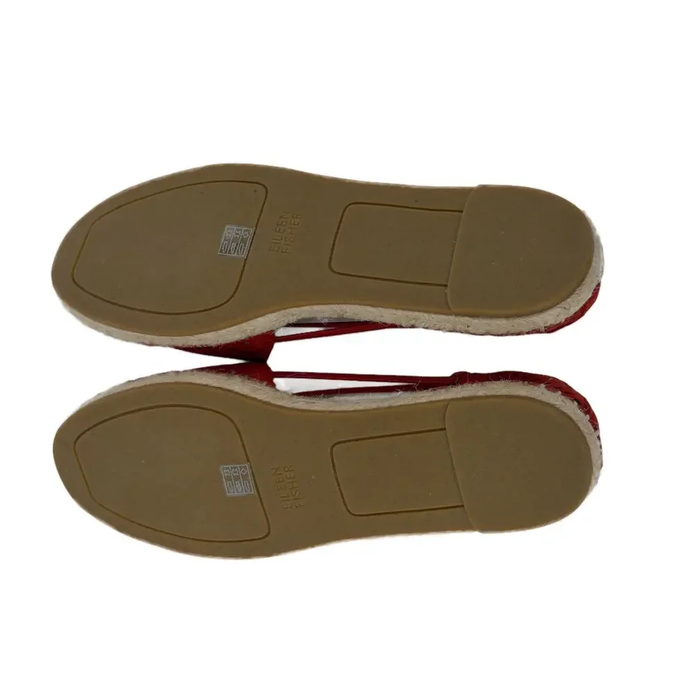 NEW Eileen Fisher Lee Espadrille Sandal Flats sz 9 Red Poppy Perforated Leather